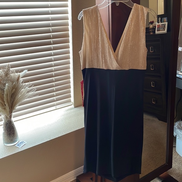 Women’s cocktail/evening dress, gold/black, knee length, size 12, new with tag - Picture 4 of 7